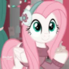 a pink pony with long hair and big eyes