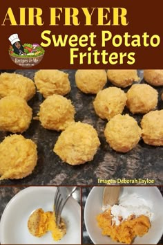 sweet potato fritters on a plate with the words air fryer sweet potato fritters