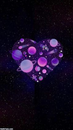 a heart shaped object in the middle of space with planets and stars on it's surface