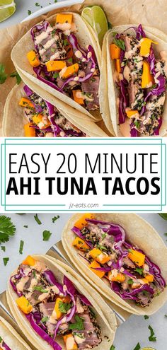 3 ahi tuna tacos Ahi Tuna Pasta, Tuna Steak Tacos Recipes, Fresh Tuna Tacos, Ahi Tuna Tacos With Slaw, Ahi Tuna Tacos Recipe, Tuna Steak Tacos, Tuna Fish Tacos, Tuna Tacos Recipe