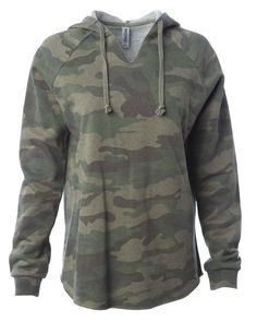 Women’s Lightweight California Wave Wash Hooded Sweatshirt - FOREST CAMO HEATHER - L | Independent Trading Co. Women's Women’s Lightweight California Wave Wash Hooded Sweatshirt in Forest Green Heather Size Large Wave Sweatshirt, Monogram Sweatshirt, Camo Sweatshirt, Blind Stitch, Green Wave, Womens Camo, Unique Fabric, Workout Sweatshirt, Workout Hoodie