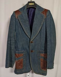 Vintage 70s Indigo Denim Artisan Leather Mod Western Jacket Blazer Uruguay 36. Pit to pit: 18" Length: 29" Shoulders: 15 1/2" Shoulder to cuff: 25" Retro Outerwear With Patch Pockets In Medium Wash, Vintage Denim Jacket With Patch Pockets For Fall, Vintage Single Breasted Denim Jacket For Winter, Vintage Single-breasted Denim Jacket For Winter, Vintage Fitted Denim Jacket With Patch Pockets, Retro Fitted Denim Outerwear, Vintage Single Breasted Denim Jacket For Fall, Fitted Retro Denim Outerwear, Vintage Single-breasted Denim Jacket