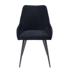 an upholstered black chair with metal legs