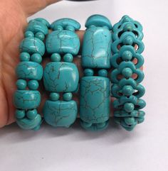 "howlite turquoise stone bracelet,bangle 1.Material: howlite turquoise , gemstone beads, stretch cord 2. size of bead, 1# approx 10mmx15mm 6mm in size. Length: 8\", width: 15mm 2# approx 18mmx22mm 6mm in size. Length: 8\", width: 22mm 3# approx 20mmx29mm 6mm in size. Length: 8\", width: 20mm 4# approx 20mm 6mm in size. Length: 8\", width: 20mm 3.This price is one bracelet 4. notice: I try my best to make the pictures true, but there will still be color deviation due to the light, monitor and ima Turquoise Howlite Beaded Bracelets As A Gift, Turquoise Beaded Howlite Bracelets, Turquoise Howlite Beaded Bracelets, Turquoise Stretch Bangle Bracelet As Gift, Turquoise Stretch Bangle Bracelet For Gift, Turquoise Howlite Bracelets With Natural Stones, Turquoise Howlite Gemstone Beads Bracelets, Turquoise Hand-strung Stretch Bangle Bracelet, Turquoise Natural Stone Bracelets