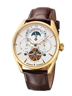 Multi-tone dial with 3 sub-dials and open heart design. Face Design, Skeleton Watch, Roman Numerals, Automatic Watch, Luxury Watch, Vienna, Time Piece, Timeless Fashion, Leather Straps