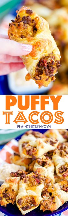 puffy tacos on a plate with the title above it