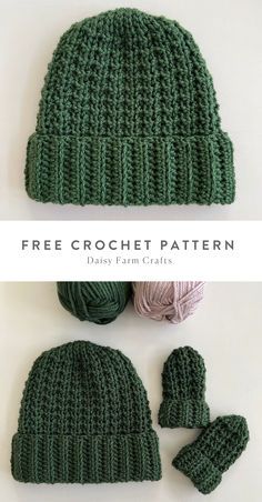 two hats, one with a ball of yarn and the other with a crochet pattern