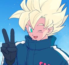 a young gohan giving the peace sign with his hand