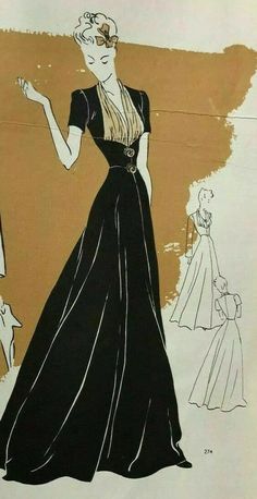 a drawing of a woman in a black dress