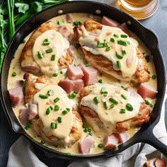 chicken with gravy and green onions in a skillet