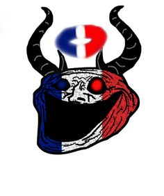 a red, white and blue bull's head with the french flag on it