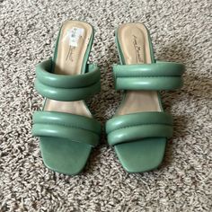 Anne Michelle Double Bubble Strap Heels Size 5.5. Never Worn. Seafoam Green Green Medium Width Synthetic Heels, Casual Green Heels With 4-inch Heel, Green Wedge Heels With Padded Heel, Seafoam Green, Sea Foam, Strap Heels, Women's Shoes Sandals, Shoes Sandals, Bubbles