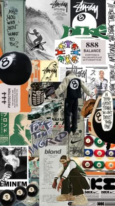 a collage of skateboard pictures and stickers