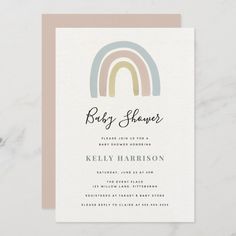 a baby shower card with a rainbow on the front and bottom in pastel colors