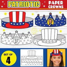 the paper crown is set of 4 and has an american flag design on it, with stars