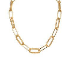 Elevate your style with our Chunky Paperclip Necklace. Its unique design features alternating smooth links and mesh links, adding a touch of versatility and sophistication. With a length of 16.5 inches plus a 2-inch extension, it's the perfect accessory to complement any neckline. Details: Metals: 14kt 1-Micron Gold-Plated on Sterling Silver Base Length: Adjustable 16.5-18.5in Chic Rectangular Links Chain Necklace, Chic Metal Chain Necklace With Rectangular Links, Metal Double Chain Link Necklace, Formal Metal Necklace With Paperclip Chain, Formal Chain Link Necklace, Chic Paperclip Chain Necklace With Chunky Chain, Formal Paperclip Shape Chunky Chain Necklace, Trendy Metal Chain Necklace With Solid Links, Formal Chunky Chain Paperclip Necklace