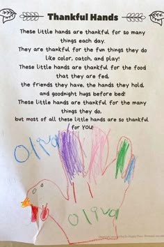 a child's handwritten poem about thanksgiving