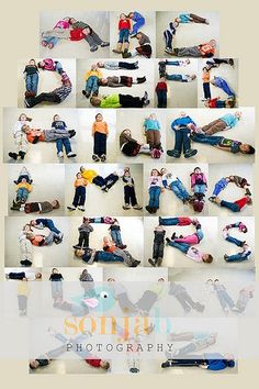 a collage of photos showing people doing different poses