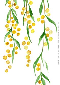 watercolor painting of yellow flowers and green leaves