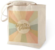 Measures 15 x 18. 100% cotton canvas. Spot clean only. Imported, personalized in USA Stay Golden, Create Photo, Cotton Totes, Cotton Tote Bags, Paper Shopping Bag, Photo Cards, Photo Book, Burlap Bag, Cotton Canvas