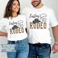 Cowboy Birthday Shirt, My Third Rodeo Birthday Shirt, Faily Matching Rodeo Birthday Shirt, Personalized Western Birthday Shirt, 3rd Birthday SHIRT DETAILS Experience comfort and style with our exceptional cotton shirt. Crafted from 100% soft cotton fibers (fiber content may vary for different colors), this shirt offers a luxurious feel against your skin. We proudly present two variants to cater to your needs: Adult and Youth Shirts are skillfully designed using the Bella + Canvas 3001 fabric, wh Rodeo Birthday Party, 3rd Birthday Shirt, Rodeo Birthday Parties, Western Birthday Party, Cowboy Birthday Party, Western Birthday, Rodeo Birthday, Cowgirl Birthday, Cowboy Birthday