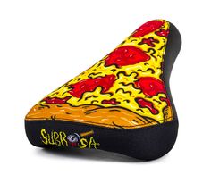 a yellow and red pizza slice shaped seat cover