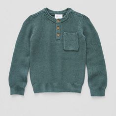 This Okie Dokie stylish and cozy pullover sweater for toddlers and little boys showcases a textured design, a henley neck with a classic button placket, long sleeves, and a chest slip pocket. It's made from a knit cotton-blend and cut for a classic-fit. Pair it with jeans for casual days. Closure Type: Pullover HeadFit: Classic FitNeckline: Henley NeckSleeve Length: Long SleeveSleeve Style: Fitted SleeveFiber Content: 60% Cotton, 40% AcrylicFabric Description: KnitCare: Machine Wash, Dry FlatCou Toddler Boy Sweater, Okie Dokie, Toddler Clothing, Extended Family, Cozy Pullover, Long Sleeve Pullover Sweater, Boys Sweaters, Textured Design, Sweaters And Jeans