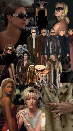 a collage of photos with women in different outfits and accessories, including an image of a woman's face