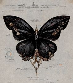 a drawing of a black butterfly with intricate details