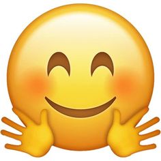 an emoticive smiley face with two hands on it's chest and eyes closed