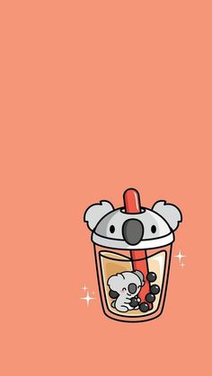 a cartoon koala bear in a cup with a straw on it's head