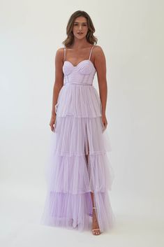 Highlights Gorgeous tulle maxi dress Left leg slit Padded cups Cute ribbon belt included. Sizing The model is 5'10 and wears UK size 8 / S / US size 4 Fit & Fabric Made from 100% Polyester Rear zip Adjustable straps Double lined True to size Length from top of bust to hem: 140cm Stretch: 6/10 Perfect for Wedding Guest Formal Events Pastel Purple Bridesmaid Dresses, Light Purple Prom Dresses, Lavender Tulle Dress, Bridesmaid Dresses Different Colors, Oh Hello Clothing, Purple Bridesmaid Dress, Lavender Bridesmaid Dresses, Lilac Bridesmaid Dresses, White Bridal Dresses