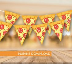 a banner with pizza slices hanging from it