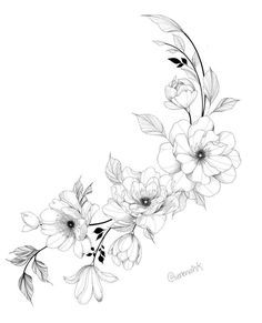 a black and white drawing of flowers