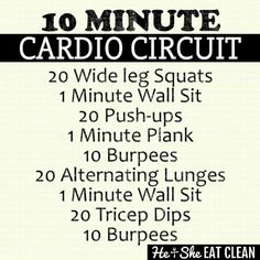 the 10 minute cardio circuit is shown in black and white, with instructions to use it