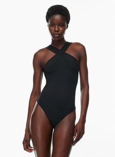 CONTOUR CRISS CROSS BODYSUIT | Aritzia Feel Nothing, Short Bra, Cross Neck, Stunning Tops, Nothing More, Strapless Bra, Bike Shorts, Second Skin, Ladies Day