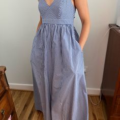 100% Cotton And Lined Gingham Dress, Dress With Pockets, Gingham, J Crew, Color Blue, Maxi Dress, Womens Dresses, Women Shopping, Dresses