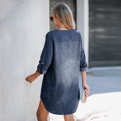 Upgrade your denim game with our Stonewash Denim V-Neck Mini Dress from Cupshe. This dress combines the timeless appeal of denim with a modern twist, thanks to its roll-tab sleeves, alluring mini length, classic V-neck design and stonewashed texture. It's the perfect choice for a casual yet chic look that's always in fashion. Product code: CAA05A3H080TS/CAA05A3H080AA/CAA05A3H080UU/CAA05A3H080SS Loose Mini Dress, Female Dress, Autumn 2023, Mini Dresses For Women, Denim Mini Dress, Vintage Cocktail, Clothing Care, Beach Dresses, Dress For Women