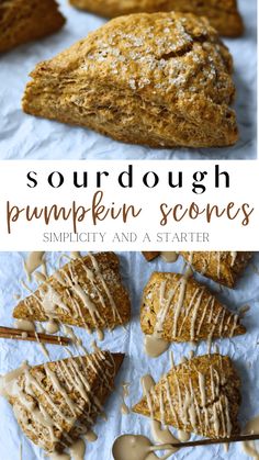 pumpkin scones with maple syrup drizzled on top and spoons next to them