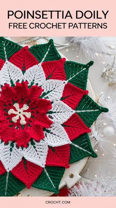 a crocheted poinsettia doily with the words, free crochet patterns