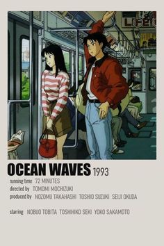 an advertisement for ocean waves featuring two people on a subway car, and the caption reads