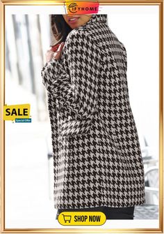 Casual Houndstooth Overcoat Petite Styling, Tweed Coat, Fall Looks, Shawl Collar, Double Breasted, Jogging, Sequin Skirt, Casual Women, Sweater Dress