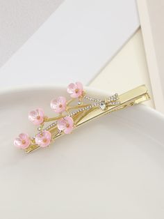 Multicolor Casual Collar  Zinc Alloy  Alligator Hair Clip Embellished   Women Accessories Cheap Pink Hair Accessories For Gifts, Cute Pink Hair Accessories For Spring, Cherry Blossom Hair Clip, Kawaii Pink Hair Accessories, Galaxy Stuff, Adjustable Pink Flower Hair Accessories, Rhinestone Decor