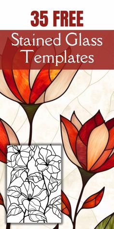 stained glass templates with flowers and leaves