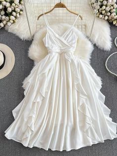 Spaghetti strap dress,cute dress,white dress,fairy dressMaterial:blendedStyle：chicColor:as pictureFeatures:fairySize:(cm):S,M,L 1inch=2.54cm,1cm=0.39inchS:length:115,bust:82,waist:62&ltp&gtM:length:116,bust:86,waist:66&lt/p&gt&ltbr/&gt&ltp&gtL:length:117,bust:90,waist:70&lt/p&gt&ltbr/&gt&ltp&gtNote:Due to different measurement methods,there will be 1-3 error(unite:cm), please understand.&lt/p&gt&ltbr/&gt&ltp&gtPlease check the size carefully when you choose items,thank you.&lt/p&gt&ltbr/&gt&ltp&gtAll items will arrive in about 20-25 days, if you are in a hurry to receive goods or on a specific day please contact and note us to upgrade fast logistics(arrive in 7-10 days).&lt/p&gt&ltbr/&gt Chic White Suspender Dress, White Sleeveless Fairycore Dress, White Suspender Dress With Straps For Party, White Fairy Dress For Summer Garden Party, White Summer Fairy Dress For Garden Party, White Fairycore Dress For Spring, White Fairycore Fairy Dress For Spring, White A-line Sundress For Party, Elegant White A-line Suspender Dress