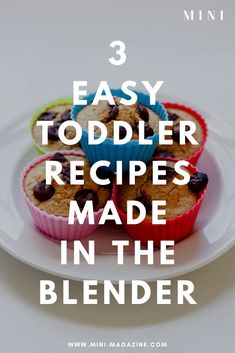 three small muffins on a plate with the words, 3 easy toddler recipes made in the blender