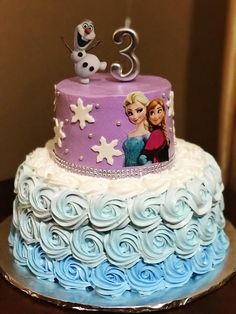 a frozen princess birthday cake with the number three on top