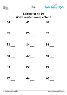 worksheet for numbers to 50 which number comes after?