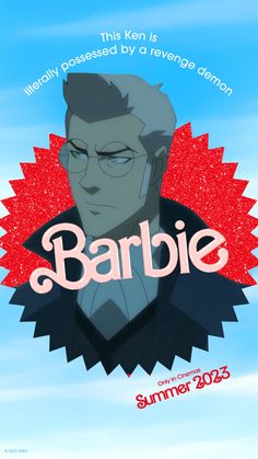 the poster for barbie is shown with an image of a man in glasses and a red star