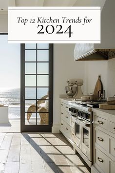 a kitchen with an open door and the words top 12 kitchen trends for 2012 on it